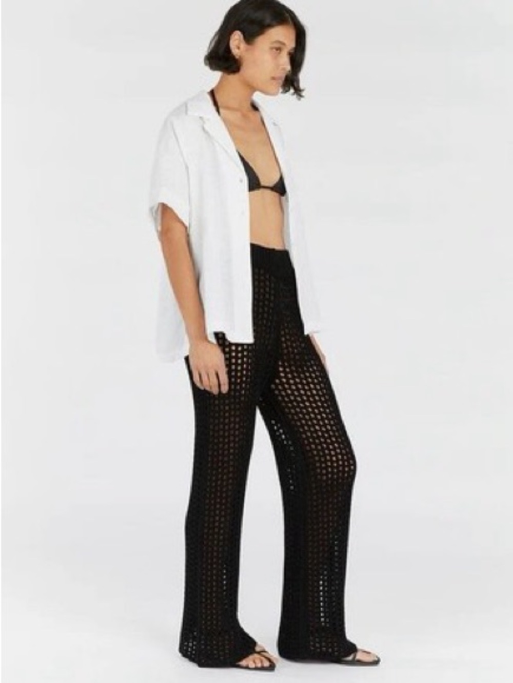DISSH Black Crochet Wide-Leg Pants